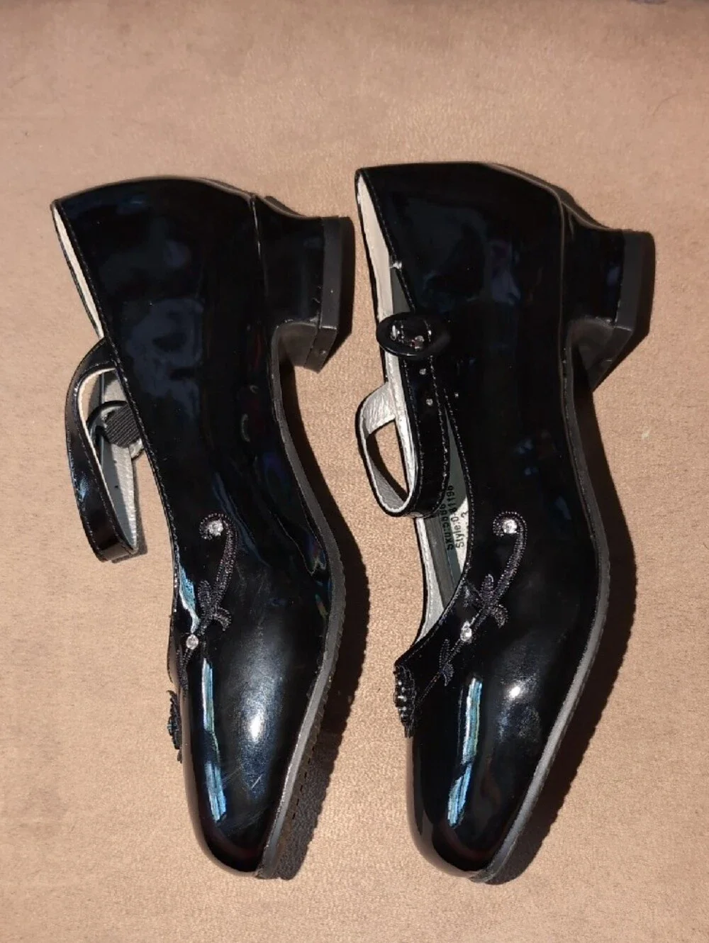Josmo Black Patent Mary Jane with Floral Accent